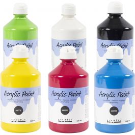 Acrylverf Mat, primair kleuren, 6x500 ml/ 1 doos [HOB-32132]