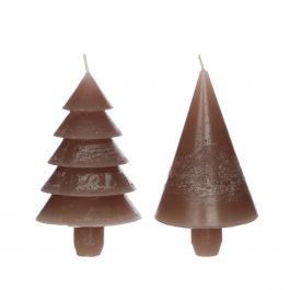 Kaarsenset 2 boompjes taupe 12cm hoog (1 set, 6pcs) [IFS-32152]