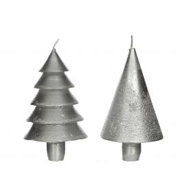 Kaarsenset 2 soorten boompjes zilver (1 set, 6pcs) [IFS-32156]