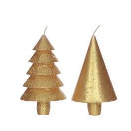 Kaarsenset 2 boompjes goud 12cm hoog (1 set, 6pcs) [IFS-32159]