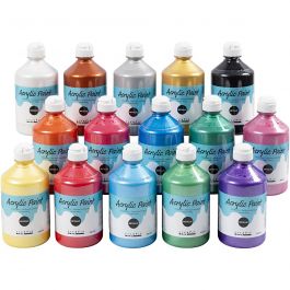 Acrylverf Metallic, metallic, diverse kleuren, 15x500 ml/ 1 doos [HOB-32200]