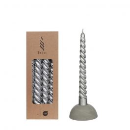 Kaarsen gedraaid zilver 19cm hoog (4 st.) [IFS-32234]