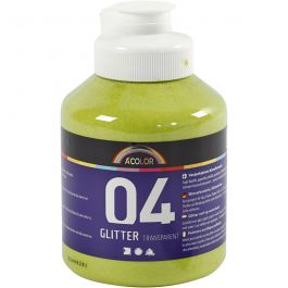 Acrylverf met glitters, lime groen, 500 ml/ 1 fles [HOB-32504]
