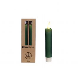 LED kaars h.21cm Ø2,1 cm rustieke afwerking mosgroen (set 2 st) [IFS-32540]