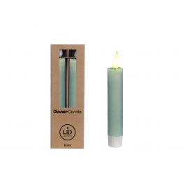 LED kaars h.21cm Ø2,1 cm rustieke afwerking eucalyptus groen (set 2 st) [IFS-32545]