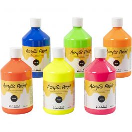 Acrylverf Neon, neon kleuren, 6x500 ml/ 1 doos [HOB-32600]