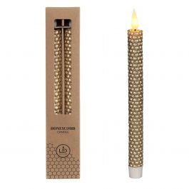 LED honeycomb kaars Ø2.2 h. 25cm Gold (set 2 st) [IFS-32692]