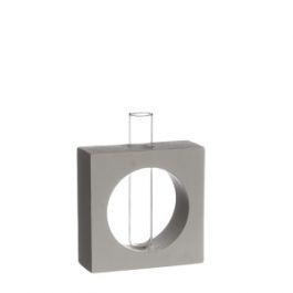 Cement Basis vierkant met glazen buis 10x14cm 4cm diep (1 pc) [IFS-34012]
