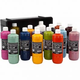 Textielkleur, diverse kleuren, 15x500 ml/ 1 doos [HOB-34165]