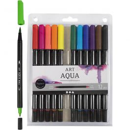 Aquarelmarker, lijndikte 2+4-8 mm, standaardkleuren, 12 stuk/ 1 doos [HOB-34339]