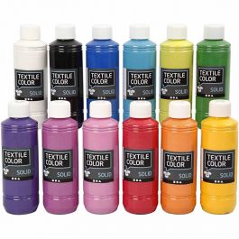 Textielkleur, dekkend, diverse kleuren, 12x250 ml/ 1 doos [HOB-34626]