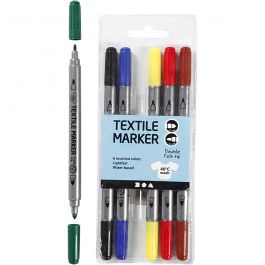 Textielstiften, lijndikte 2,3+3,6 mm, standaardkleuren, 6 stuk/ 1 doos [HOB-34819]