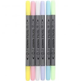 Textielstiften, lijndikte 2,3+3,6 mm, pastelkleuren, 6 stuk/ 1 doos [HOB-34829]
