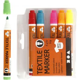 Textielstiften, lijndikte 2-4 mm, neon kleuren, 6 stuk/ 1 doos [HOB-34835]