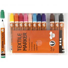 Textielstiften, lijndikte 2-4 mm, diverse kleuren, 12 stuk/ 1 doos [HOB-34836]