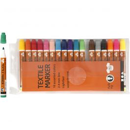 Textielstiften, lijndikte 2-4 mm, diverse kleuren, 18 stuk/ 1 doos [HOB-34837]