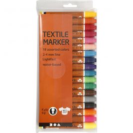 Textielstiften, lijndikte 2-4 mm, diverse kleuren, 18 stuk/ 1 doos [HOB-34837]
