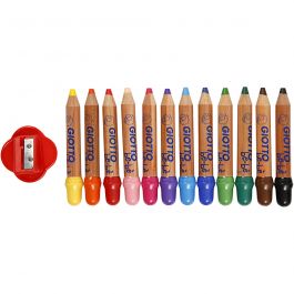 Kleurpotloden, L: 10,5 cm, dikte 13 mm, vulling 6 mm, diverse kleuren, 12 stuk/ 1 doos [HOB-37295]