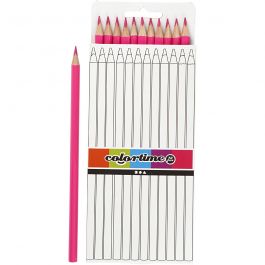 Colortime Kleurpotloden, L: 17 cm, vulling 3 mm, roze, 12 stuk/ 1 doos [HOB-38573]