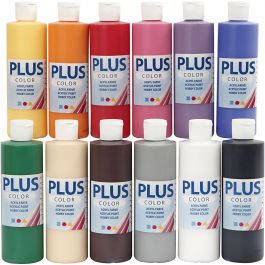 Plus Color Acrylverf, standaardkleuren, 12x250 ml/ 1 doos [HOB-39494]