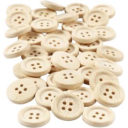 Houten knopen, d 18 mm, 4 gaten, 40 stuk/ 1 doos [HOB-403061]