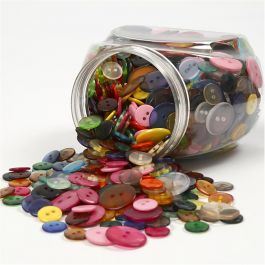 Knopen, d 12+18+20 mm, diverse kleuren, 800 stuk/ 1 doos [HOB-40381]