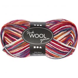 Sokkengaren, L: 200 M, blauw/rood harmonie, 50 gr/ 1 bol [HOB-41320]