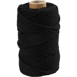 Macramé koord, L: 55 m, d 4 mm, zwart, 330gr/ 1 rol [HOB-414755]
