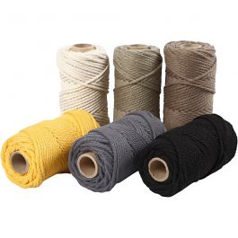 Macramé koord, L: 55 M, d 4 mm, diverse kleuren, 6x330 gr/ 1 doos [HOB-414756]