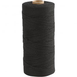 Macramé koord, L: 315 M, dikte 1 mm, Dunne kwaliteit 12/12, zwart, 220 gr/ 1 bol [HOB-41520]