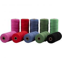 Macramé koord, L: 315 M, dikte 1 mm, Dunne kwaliteit 12/12, sterke kleuren, 10x220 gr/ 1 doos [HOB-41525]
