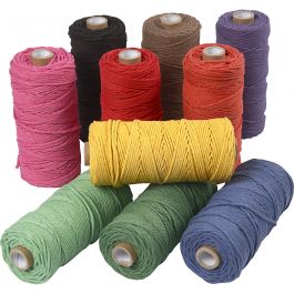 Macramé koord, L: 100 M, dikte 2 mm, Dikke kwaliteit 12/36, sterke kleuren, 10x225 gr/ 1 doos [HOB-41555]