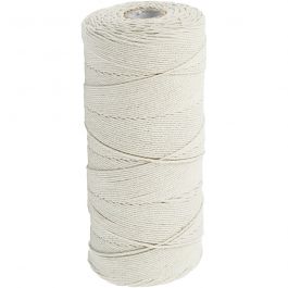 Macramé koord, L: 315 M, dikte 1 mm, Dunne kwaliteit 12/12, licht naturel, 220 gr/ 1 bol [HOB-41572]