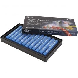 Gallery Oliepastel, L: 7 cm, d 11 mm, dikte 11 mm, kobalt blauw, 12 stuk/ 1 doos [HOB-425353]