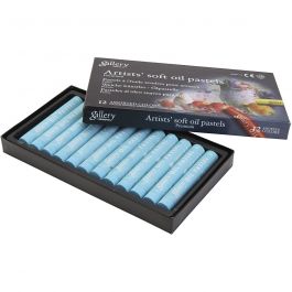 Gallery Oliepastel, L: 7 cm, d 11 mm, dikte 11 mm, turquoise, 12 stuk/ 1 doos [HOB-425358]
