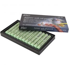 Gallery Oliepastel, L: 7 cm, d 11 mm, dikte 11 mm, lichtgroen, 12 stuk/ 1 doos [HOB-425362]