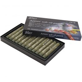 Gallery Oliepastel, L: 7 cm, d 11 mm, dikte 11 mm, olijf, 12 stuk/ 1 doos [HOB-425369]