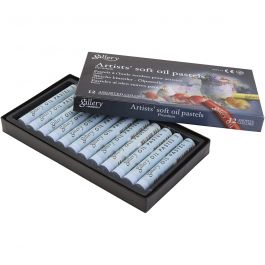 Gallery Oliepastel, L: 7 cm, d 11 mm, dikte 11 mm, lichtgrijs, 12 stuk/ 1 doos [HOB-425381]