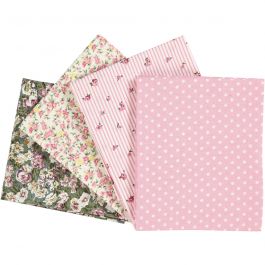 Patchwork stof, afm 45x55 cm, 100 gr, roze, 4 stuk/ 1 doos [HOB-44178]