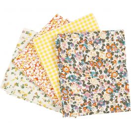 Patchwork stof, afm 45x55 cm, 100 gr, geel, 4 stuk/ 1 bol [HOB-441830]