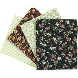Patchwork stof, afm 45x55 cm, 100 gr, groen, 4 stuk/ 1 bol [HOB-441831]