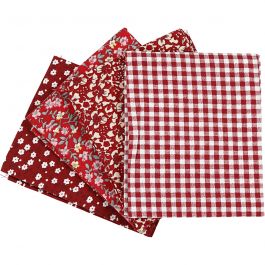 Patchwork stof, afm 45x55 cm, 100 gr, rood, 4 stuk/ 1 bol [HOB-441833]