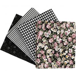Patchwork stof, afm 45x55 cm, 100 gr, zwart, 4 stuk/ 1 bol [HOB-441834]