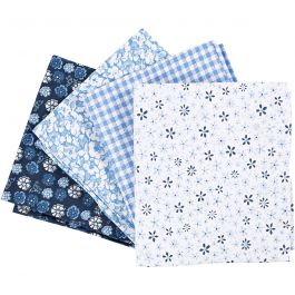 Patchwork stof, afm 45x55 cm, 100 gr, blauw, 4 stuk/ 1 bol [HOB-441835]