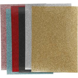 Opstrijkfolie, vel 148x210 mm, glitter, diverse kleuren, 6 vel/ 1 doos [HOB-443370]