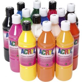 Acryl Verf, diverse kleuren, 15x500 ml/ 1 doos [HOB-641015]
