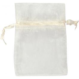 Organza zakjes, afm 7x10 cm, off-white, 10 stuk/ 1 doos [HOB-47429]