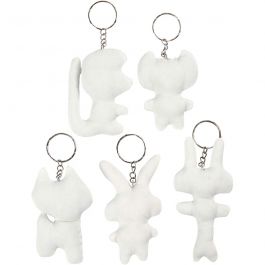 Figuren van textiel met sleutelhanger, H: 6-10 cm, 5 stuk/ 1 doos [HOB-49503]