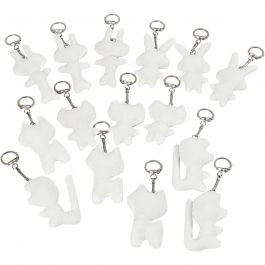 Figuren van textiel met sleutelhanger, afm 6-10 cm, wit, 15 stuk/ 1 doos [HOB-49514]