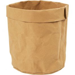 Faux Leather opslagzak, H: 12 cm, d 11 cm, 350 gr, lichtbruin, 1 stuk [HOB-49888]